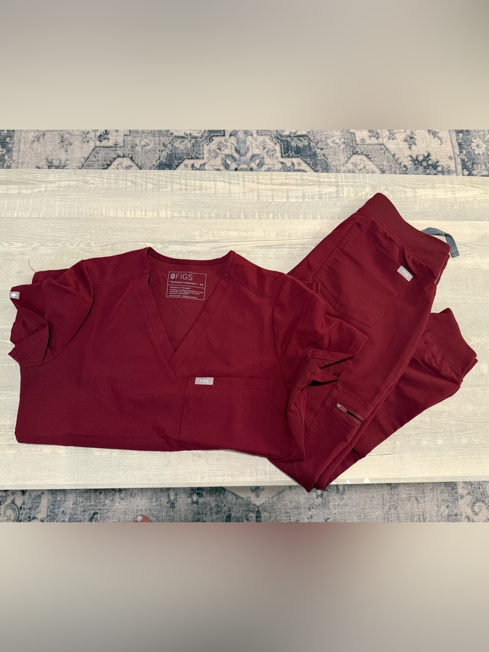 Figs Women's Burgundy Scrub Top & Jogger Pants Set